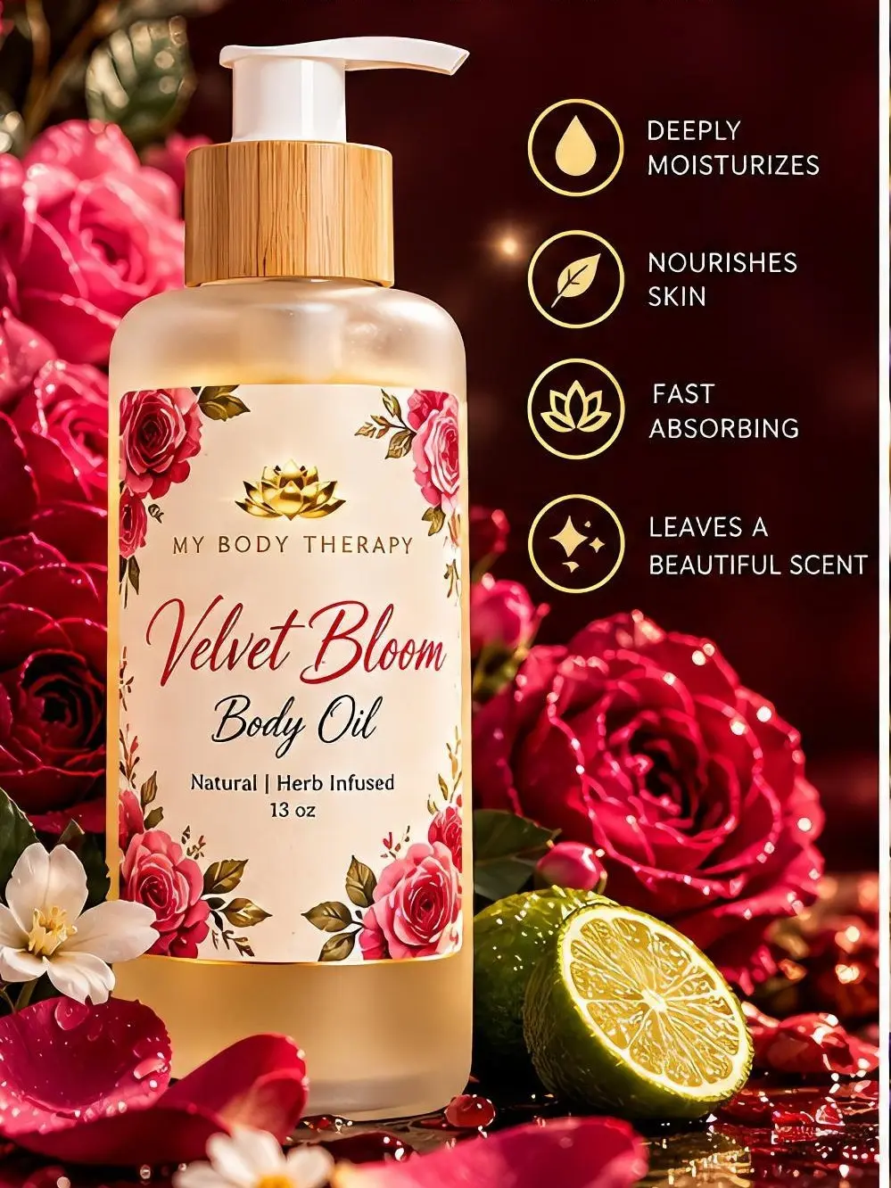 My Body Therapy Luxury Herb Infused Body Oil | Moisturizing & Nourishing Fragrance Body Oil | Soft, Glowing Skin | 7 oz