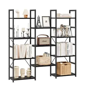 Triple Column 4 Tier Bookshelf, Bookcase with 11 Open Display Shelves, Adjustable Rustic Industrial Style Book Shelves, Modern Bookshelves for Bedroom, Living Room and Home Office, Vintage