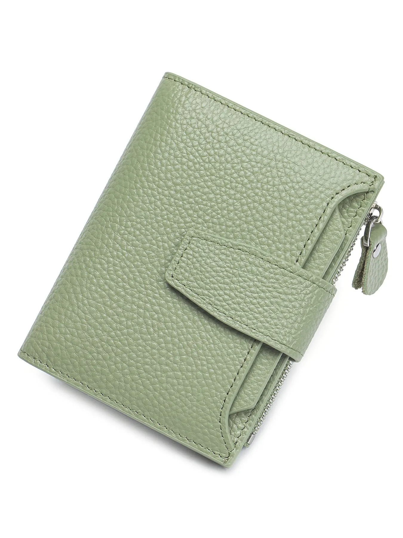 Women's RFID Blocking Genuine Leather Bifold Casual Wallet, Small Dual-Fold Design with Zipper & ID Window, Fashionable Daily Card Holder, Leather Cardholder
