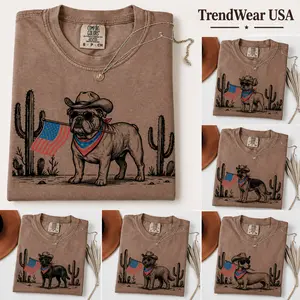 Comfort Colors Patriotic Dog Shirt, 50+ Dog Breeds, Western Cowboy Dog Tee, 4th of July Gift for Dog Lovers, USA Flag Shirt - TrendWear USA