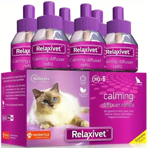 Calming Cat Diffuser Refill 6 Pcs Anti Anxiety Pet Products Feline Calm Pheromones Cats Comfort Stress Relief Help with Pee New Zone Aggression Fighting with Dogs Behavior Control