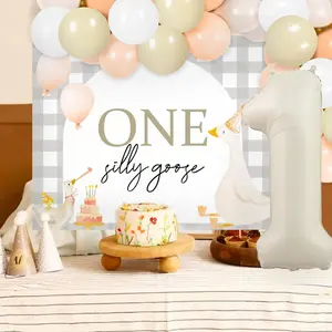 LaVenty One Silly Goose 1st Birthday Party Decorations Silly Goose First Birthday Baby Shower Banner Backdrop for Girls Boys Goose Theme White Balloons Decor Party Supplies Props Cream Ornaments Set Lightweight Photo