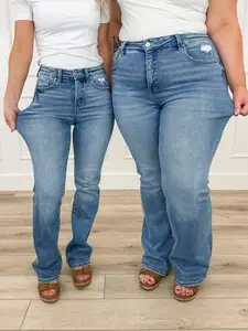 Risen Lola Tummy Control Straight Leg Jeans - Medium Wash (Distressed)