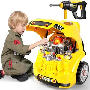STACTCUTE Large Truck Builder Kit for Toddlers 3-5, Kids Mechanic Workshop Set with Light and Sound, Removable Engine Pretend Play Set Road Playset