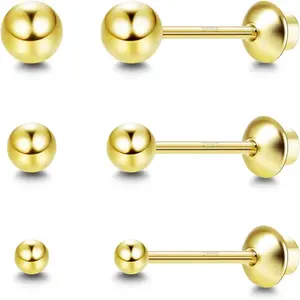 Fansilver 3 Pairs Ball Stud Earrings Screw BackCartilage Earrings Stud Tiny Screwback Earrings for Women 2mm-4mm