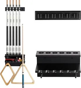 Wall Mount Pool Stick Holder - Billiards Pool Cue Rack Hardwood Pool Cue Set Holder for 6 Cues Sticks Storage Pool Table Accessories Equipment Organizer