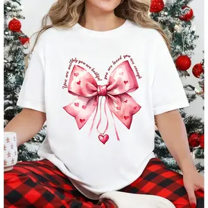 T Shirt White Pink Bow With Hearts And Love Message For Valentine's Day And Romantic Occasions 100%25 Cotton Tee, Valentine Gifts