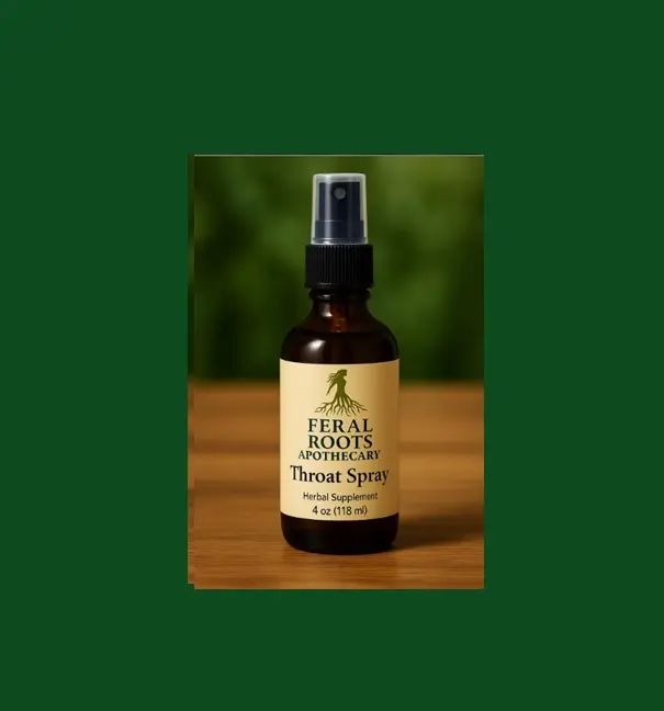 Feral Roots Apothecary Throat Spray - Herbal Blend with Sage Lemon Balm Peppermint Elderflower & Chamomile - 4 oz 118 ml