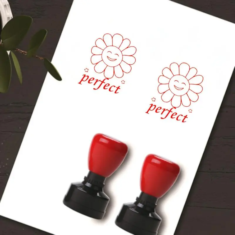 Sunflower Smile Face Stamp, 1 Count Encouragement Stamp, Perfect Result Stamp, Office Stationery & Supplies for Teacher & Students