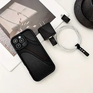 5 Piece Set Elegant Men Business Patchwork Phone Case, Charger Head Cover, Cable Protector, Storage Rope, Anti-Drop Tpu Shell