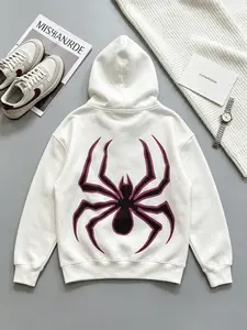 Y2K Spider Graphic Zip Hoodie Coat Men's Gothic Letter Print Oversized Fit 2 Color Options Trendy Street Style Sweatshirt Casual Fitted Fall Winter Graphic Hoodie Menswear Tops - Fashion, Stylish Fashion Stylish Pullover Long Sleeve Long Sleeve Streetwear