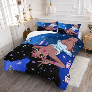 Black Girl Printed Comforter Set, A Comforter and 1/2 Core-Free Pillowcase, The Style is Trendy, Warm and Full of Life, A Bedding Gift for Female Images, Soft and Comfortable Bedroom Bedding
