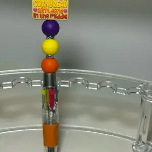 Cornbread Ain't Done in the Middle Beaded Pen with Colorful Beads and Orange Grip