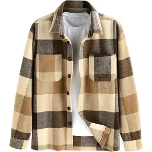 ZAFUL Unisex Plaid Shacket – Wool Blend Flannel Long Sleeve Oversized Casual Shirt Jacket with Pockets