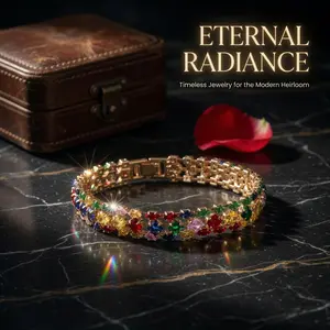 Women's Elegant Bohemian Geometric Zircon Clasp Chain Bracelet - Colorful Crystal-Inlaid Charm Bangle, Skin-Friendly Comfortable Wrist Jewelry for Daily Outfits, Holiday Parties
