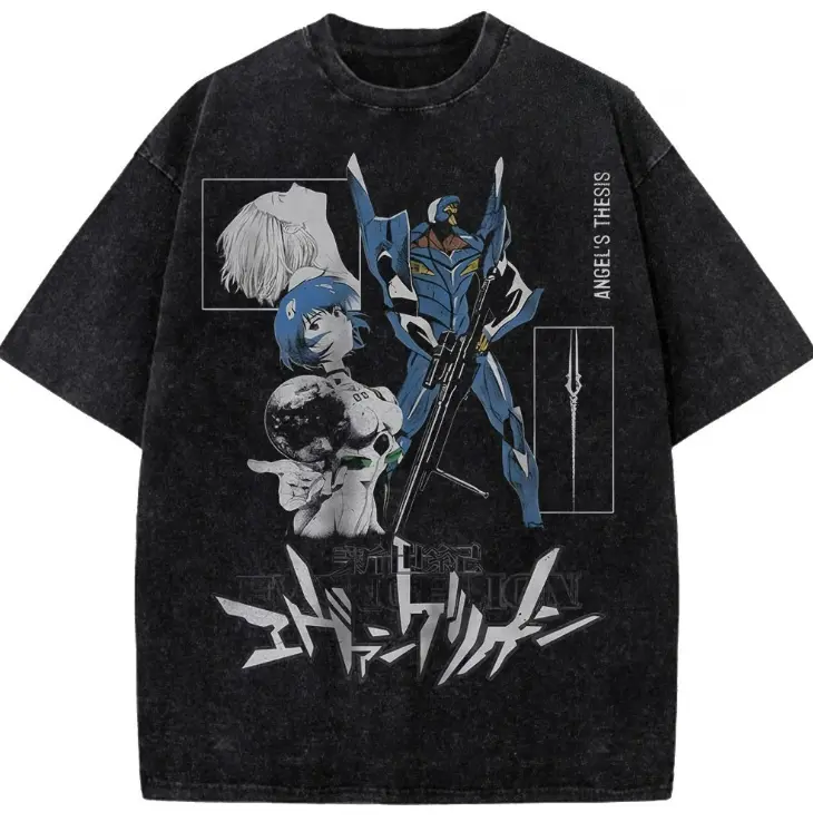 Rei Ayanami Shirt, Neon Genesis Evangelion Shirt, Rei Ayanami EVA Unit 00 Graphic T-Shirt, Angel's Thesis Anime Streetwear Washed Black Heavyweight Manga Shirt Gift for Womenswear Menswear Cotton Short sleeve