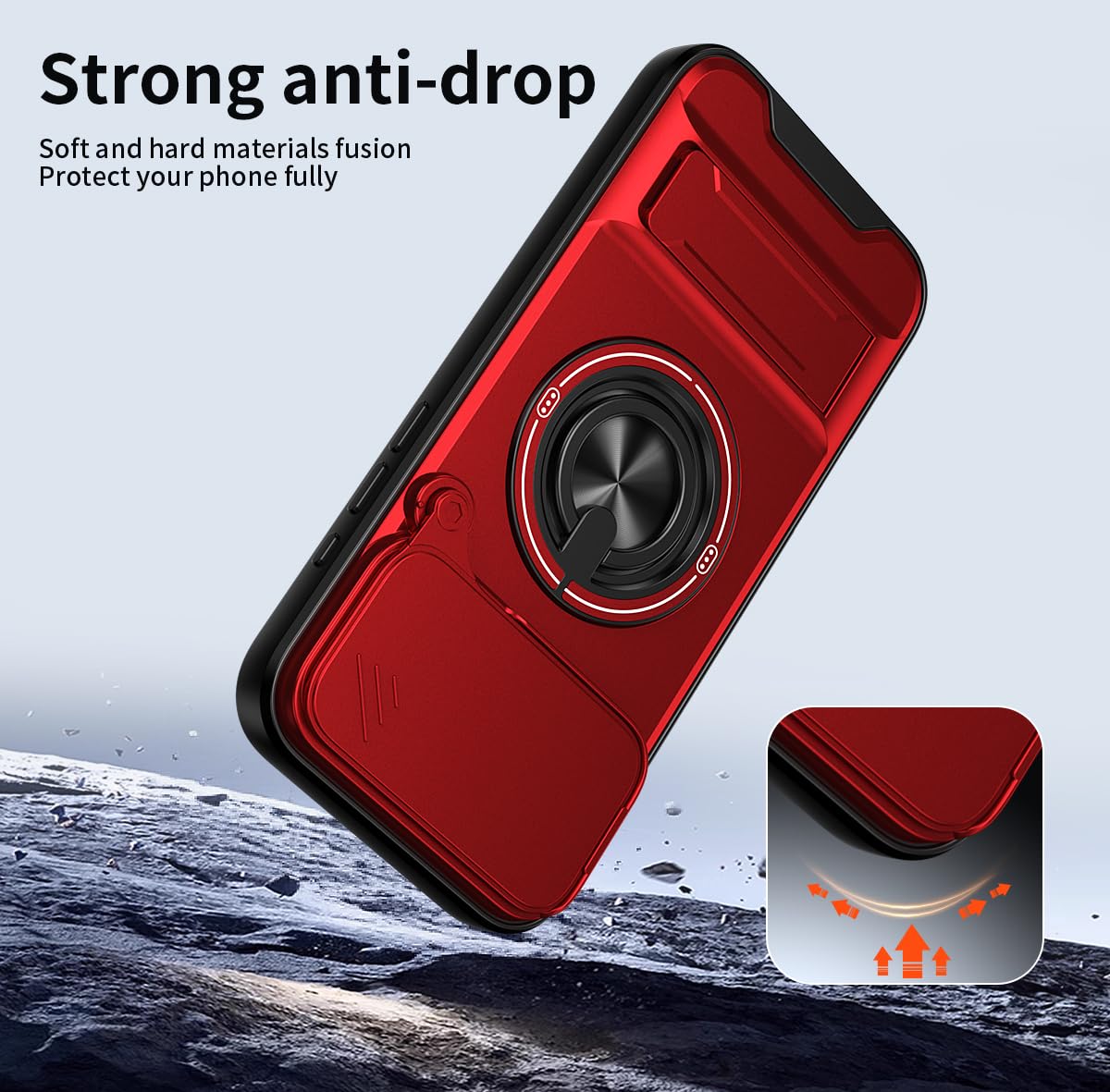 Slide Lens Protection 360° Rotate Magnetic Ring Kickstand   Shockproof Heavy Duty Protective Cover Ultra Thin Compact Design for iphone 17 pro case Pro Max/16 pro max cases/15/14/13/12/11 Series & Samsung mobile phone series with Protector