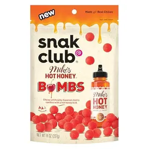 Snak Club Mike’s Hot Honey Bombs Chewy Candy, Cherry Candy with Sweet Heat, Soft Candies, Unique Snacks, 8 oz Family Size Bag