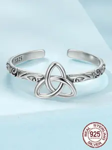 S925 Sterling Silver Vintage Mysterious Celtic Knot Design Cuff Ring, Adjustable Open Ring, Fashion Jewelry Accessories Vintage Rings for Women & Girls