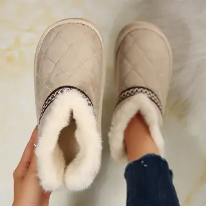 Womens Winter Boots Mid-calf Snow Boots Fashion Warm Boots for Women Cute Furry Slip On Fleece Slippers Indoor Outdoor Shoes