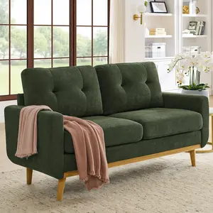 68'' Mid Century Modern Loveseat Sofa for Small Living Room, Rraditional 2 Seater Couch for Office Apartment Bedroom, Mini|Small|Vintage|Wood Frame|Chenille Fabric|600 LBS|Tufted