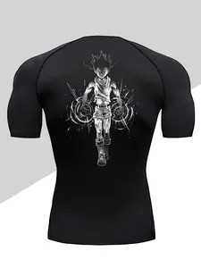 Men's Dragon Print Compression T-Shirt, Quick-Dry Breathable Stretch Fabric, Tight-Fitting Short Sleeve Top for Fitness and Outdoor Activities, High Performance Activewear
