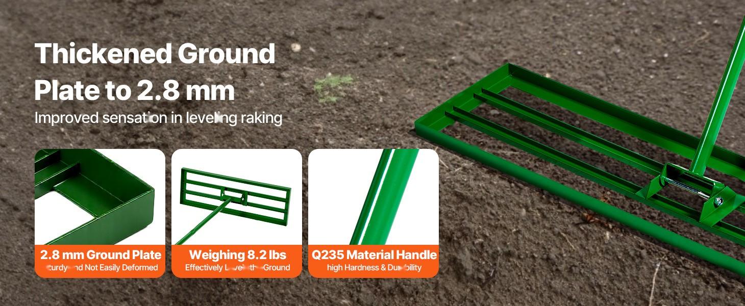 Lawn Leveling Rake 48" x 10" Heavy-Duty Level Lawn Tool With 78" Steel Extended Handle, Yard Leveler For Garden, Golf Lawn, Farm, Patio And Landscaping Projects, Durable Construction For Even Ground And Easy Leveling