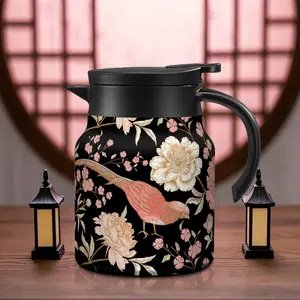 1pc/34oz/1000ml/Floral Patterned Double Walled Insulated Coffee Pot,Stainless Steel Tea Kettle With Handle And Lid,Perfect Valentine's Day Or Mother's Day Gift,Exquisite Gift Ideas For Flower Enthusiasts,Christmas Gifts,Holiday Party Decorations