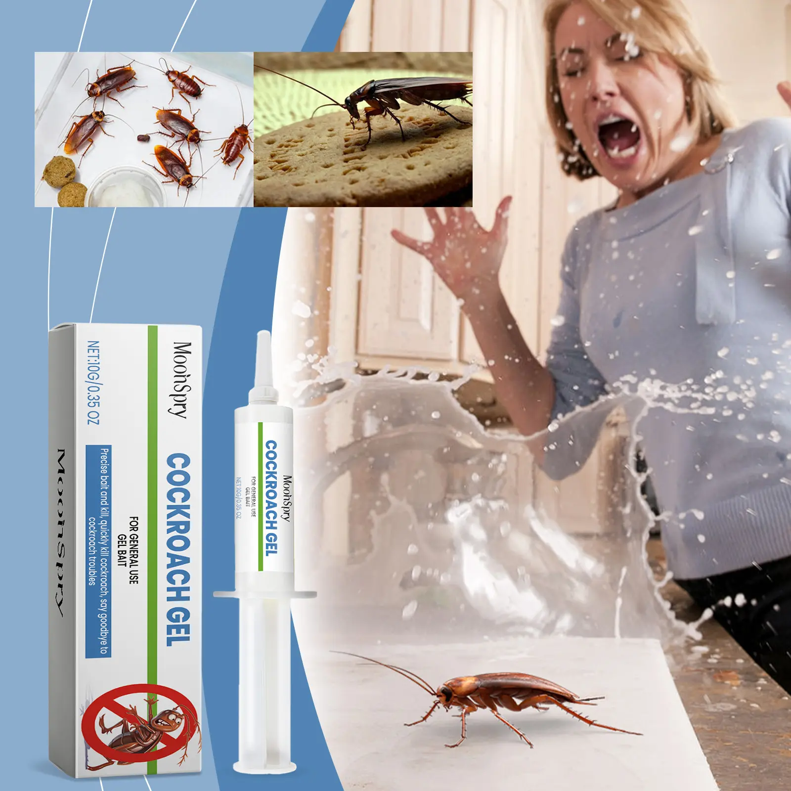 MoonSpry Roach Bait Gel - Cockroach Killer Indoor Insect Control, Indoor Pest Control, Roach Problem Solution for Living Rooms