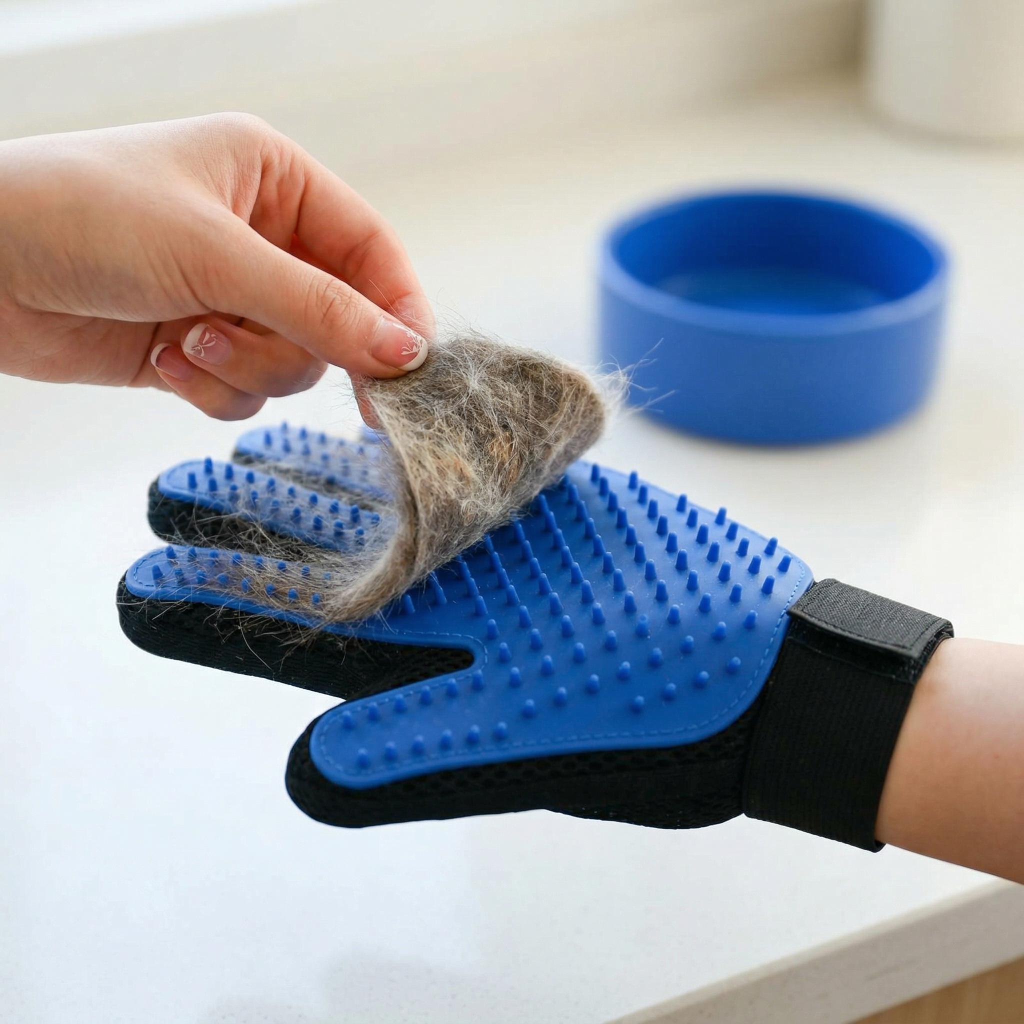 Pet Hair Removal Glove for Dogs & Cats, 2-in-1 Deshedding Brush & Massage Mitt - Grooming Gloves for Shedding Control, Bathing and Washing, Safe for Short/Long Hair Pets 2-Pack (Blue)