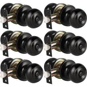 6 Pack Privacy Door Knob for Bathroom or Bedroom Door Knobs, Round Interior Door Knobs, Indoor Door Knob, Keyless Black Door Knob with Lock, Door Handle Lock for Interior Doors, Matte Black