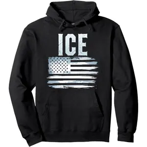 ICE American Flag USA Bold Distressed Police Pullover Hoodie