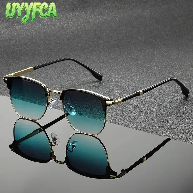 Unisex Vintage Browline Sunglasses, Two-Tone Metal Frame Square Eyewear, Gradient Lens UV Protection Sun Glasses, Lightweight Anti-Glare Retro Eyeglasses for Driving, Outdoor Activities, Daily Wear, Travel and Casual Occasions summervibes