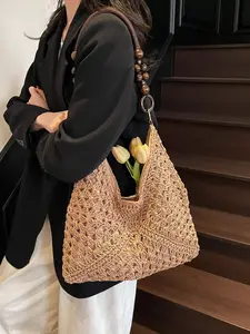 Fashion Straw Woven Crossbody Bag, Large Capacity Handbag, Versatile Shoulder Tote, Hollow Out Garden Style, Casual Beach Bag, Fashionable Straw Bag