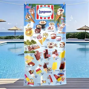 Langnese Vintage Ice Cream Menu Beach Towel, Quick Dry Ultra Soft Polyester Fiber, Multi-Purpose Yoga Travel Swimming Camping, Large Size Washable Gift