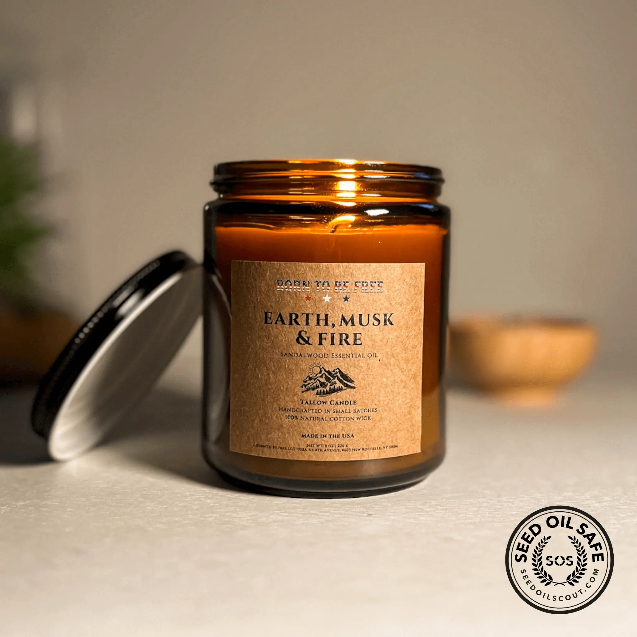 Earth, Musk & Fire Chemical-Free, Tallow Candle - Aromatherapy Candle for Relaxation and Stress Relief