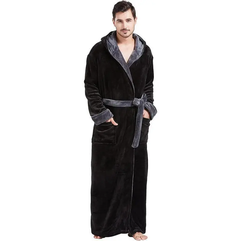 Mens Robes Big and Tall with Hood Two-Tone Flannel Fleece Contrast Bathrobe Full Length Plush Long Robe House Coat Mens Robes Big and Tall with Hood Two-Tone Flannel Fleece Contrast Bathrobe Full Length Plush Long Robe House Coat