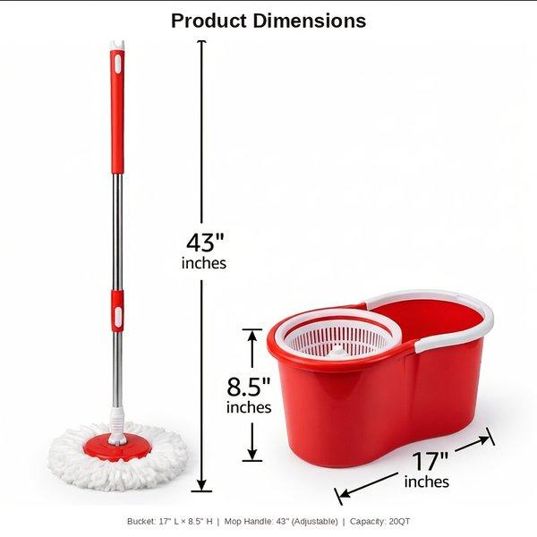Spin Mop and Bucket with Wringer 360 Degree Spinning System 2 Microfiber Replacement Heads 61 Inch Adjustable Handle Soap Dispenser 20 Qt for Floor Cleaning