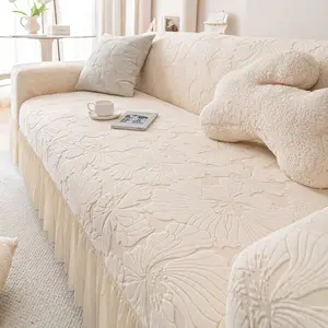 Luxury Anti-Slip Sofa Cover, Full Coverage Skirt Design, Embossed Pattern, Home Furniture Protector, Elegant Living Room Decor