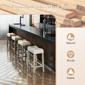 COSTWAY - Set of 4 Upholstered Counter Height Bar Stool with Curved Saddle-Seat-Gray