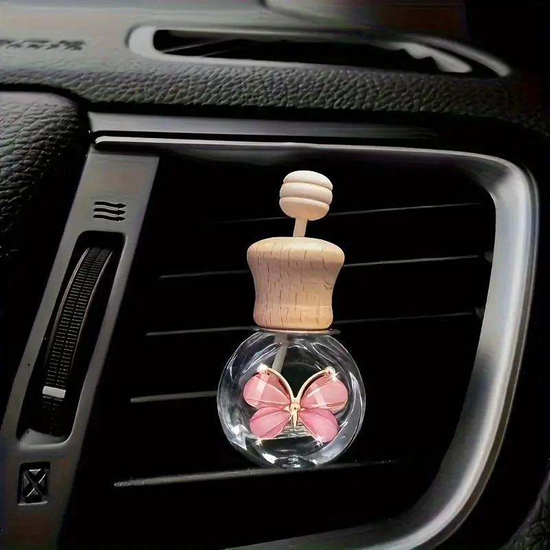 1Pc Car Butterfly Glass Bottle, Reusable Car Essential Oil Diffuser, Empty Glass Bottle Pure Decoration Car Accessories