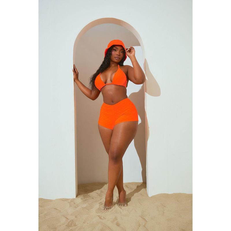 Melina 3 Piece Boyshort Bikini Set - Neon Orange