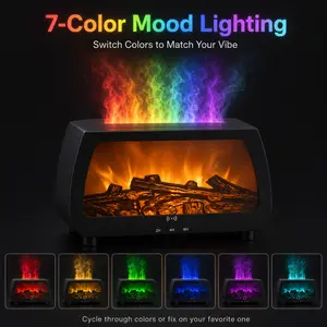 2-in-1 Flame Effect Aroma Diffuser with Essential Oils Set, 200ml Ultrasonic Humidifier with Multi-Color LED Fire & Mist, Realistic Fireplace Scent Machine for Home, Office & Yoga, Auto Shut-Off colorful