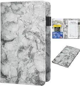 Server Books for Waitress - Marble Texture Leather Waiter Book Server Wallet with Zipper Pocket