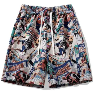 Men’s retro high-street style loose-fit shorts with drawstring waist, all-over print, cool breathable summer essentials, casual shorts