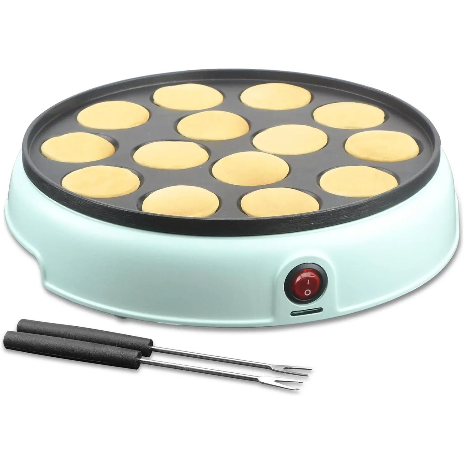Mini Pancakes Maker Machine, Dutch Mini Pancake Griddle, 14 Holes Electric Poffertjes Pan, Ideal for Breakfast, Snacks, Desserts &