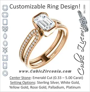 Cubic Zirconia Engagement Ring- The Mariela (Customizable Cathedral-Bezel Emerald Cut Style with Wide Straight Split-Pavé Band)