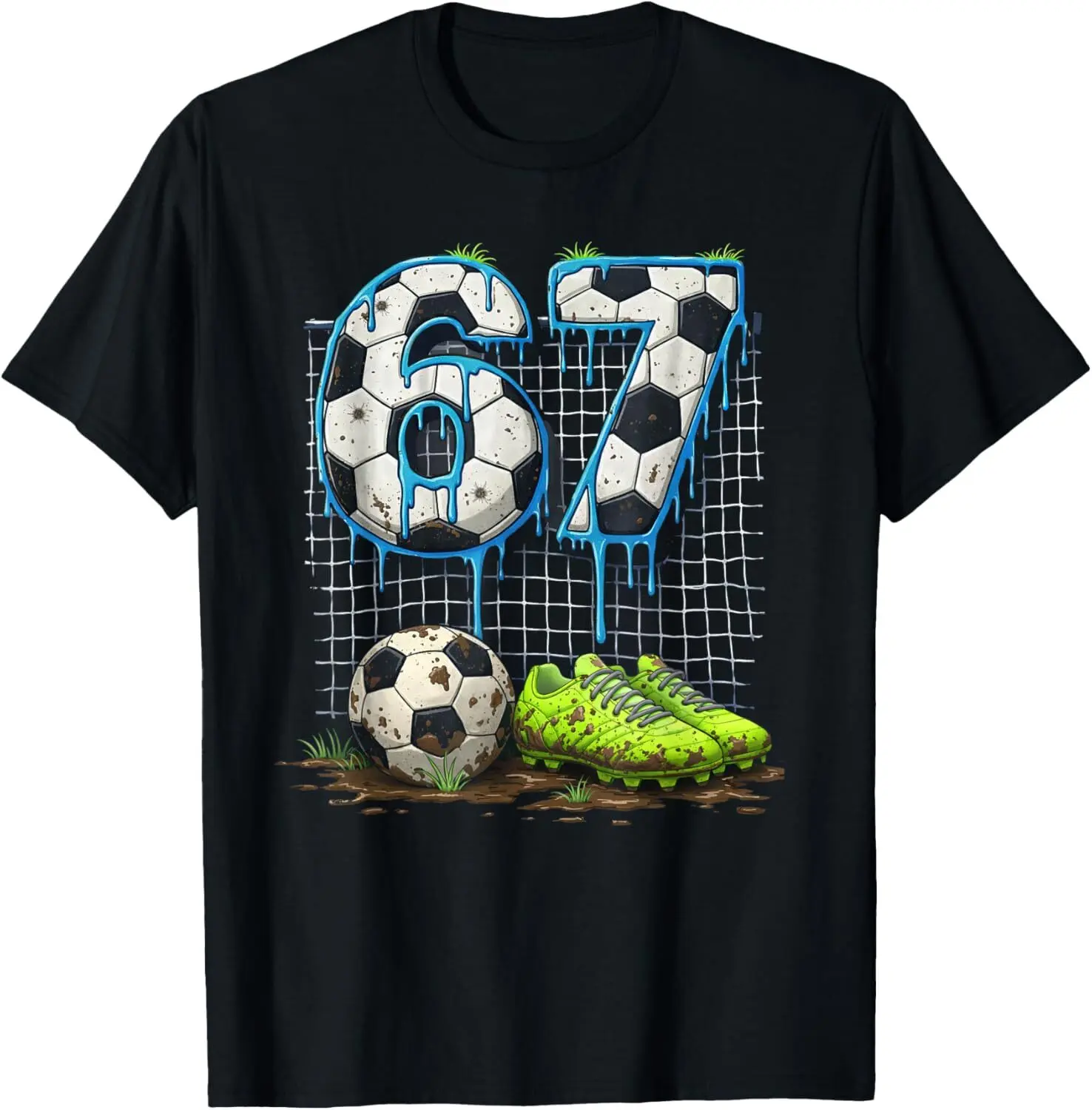 Soccer 67 Six Seven Funny Gen Alpha Meme Drip T-Shirt Cotton Fabric