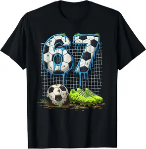 Soccer 67 Six Seven Funny Gen Alpha Meme Drip T-Shirt Cotton Fabric