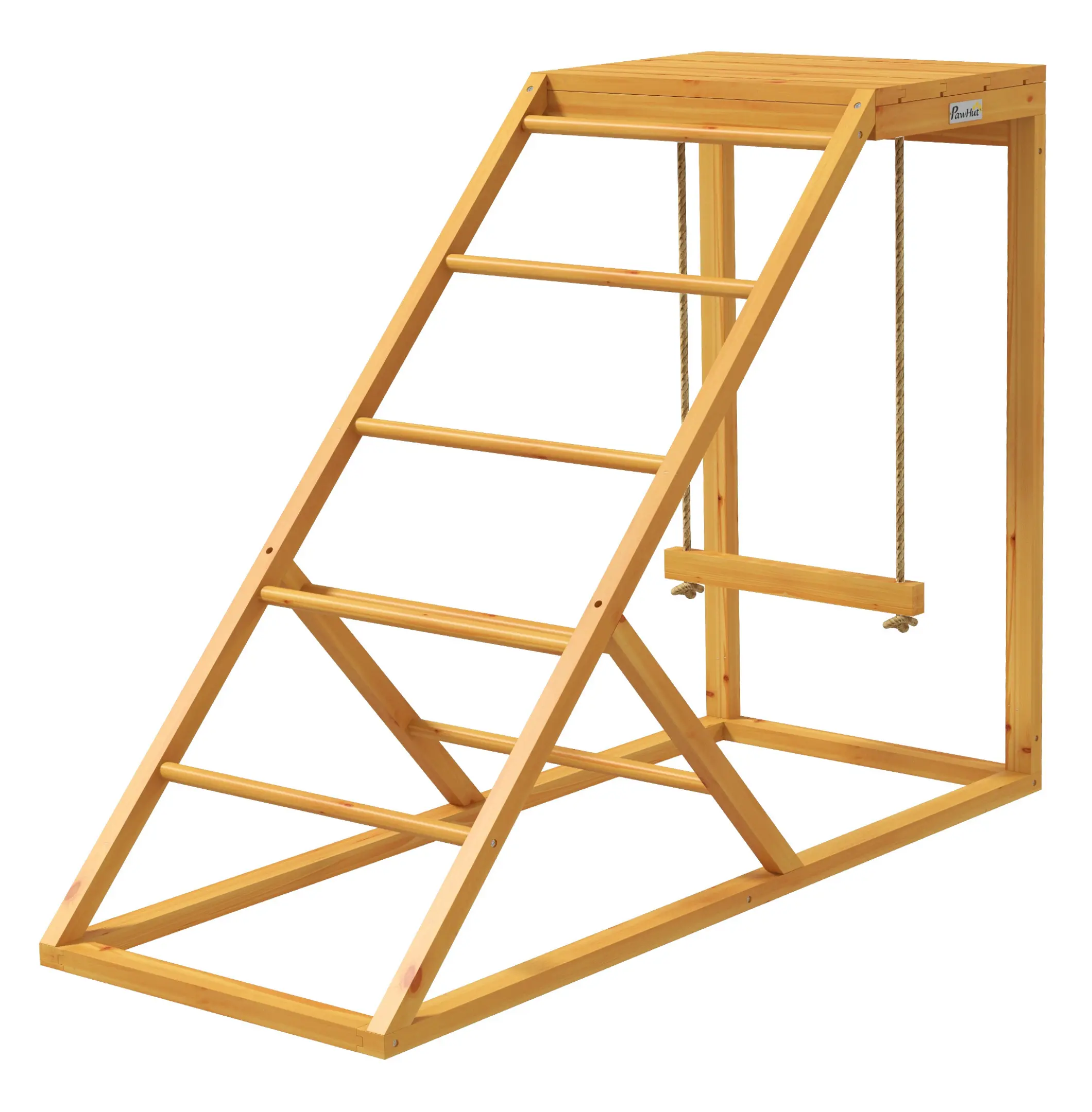 PawHut Chicken Swing Set - 37.75" L x 15.75" W x 28" H Yellow Wood Covered Coop Toy for Hens, Indoor Use, with Ladder, Perches, Durable Structure, Prevents Boredom, Boosts Coordination & Balance, Enhances Physical Well-being, Encourages Natural Behaviors